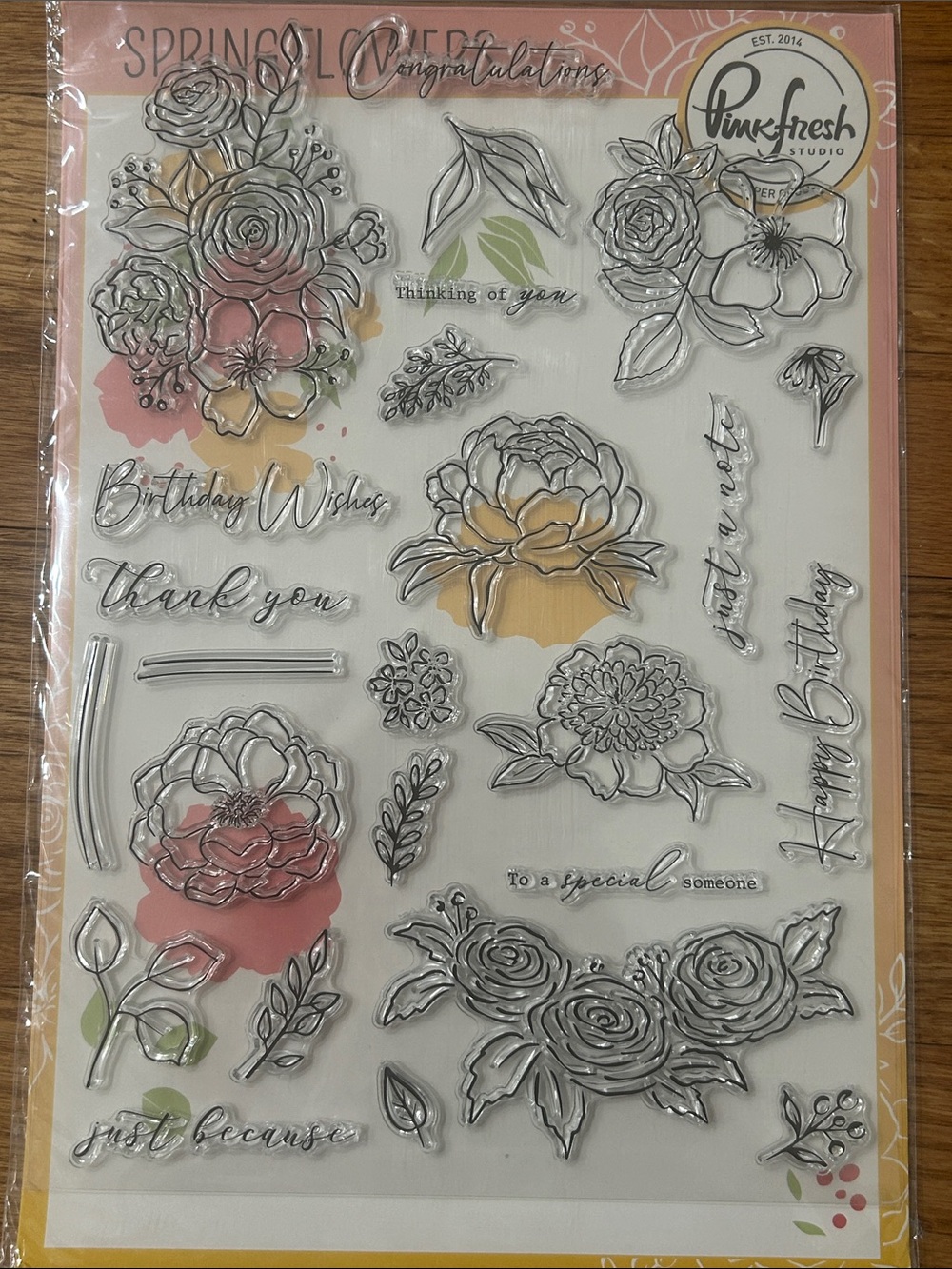 Spring Florals Clear Stamp Set - Pink & Yellow NWT